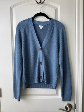 J. Crew Dusty Blue Ribbed V-Neck Button Cardigan